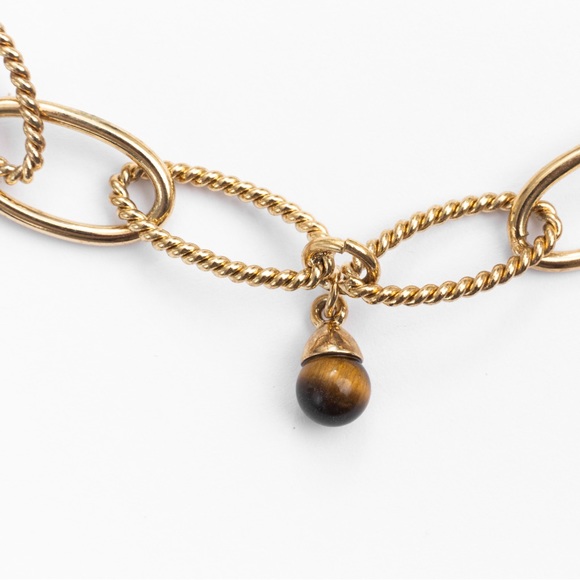 Gold tone large link oval link necklace with delicate brown beads gold tone 18” - Picture 12 of 13